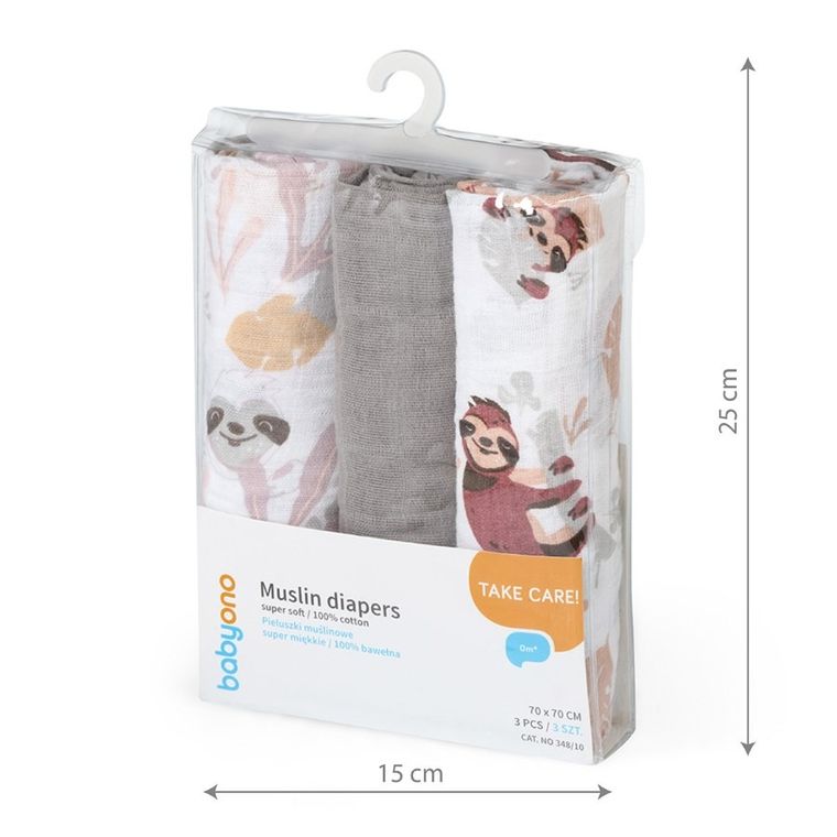 BabyOno, scutece din muselina, 70-70 cm, 3 buc., Lenesi