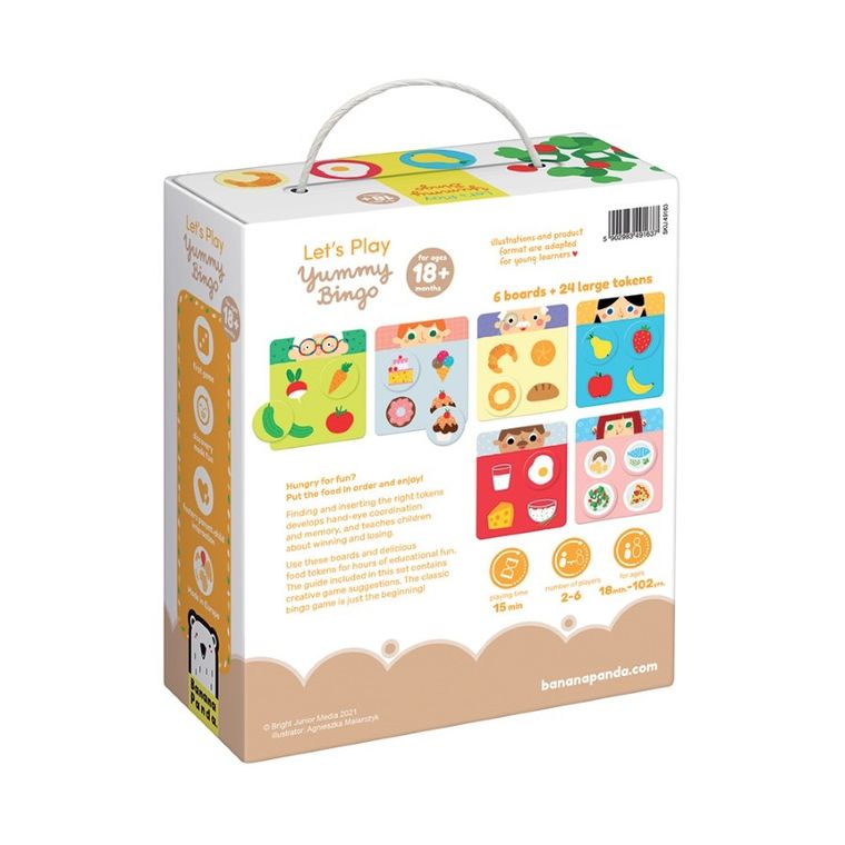 Banana Panda, Bingo Delicii, joc de bingo cu ghid pentru parinti, de la 18 luni, 6 planse si 24 de jetoane