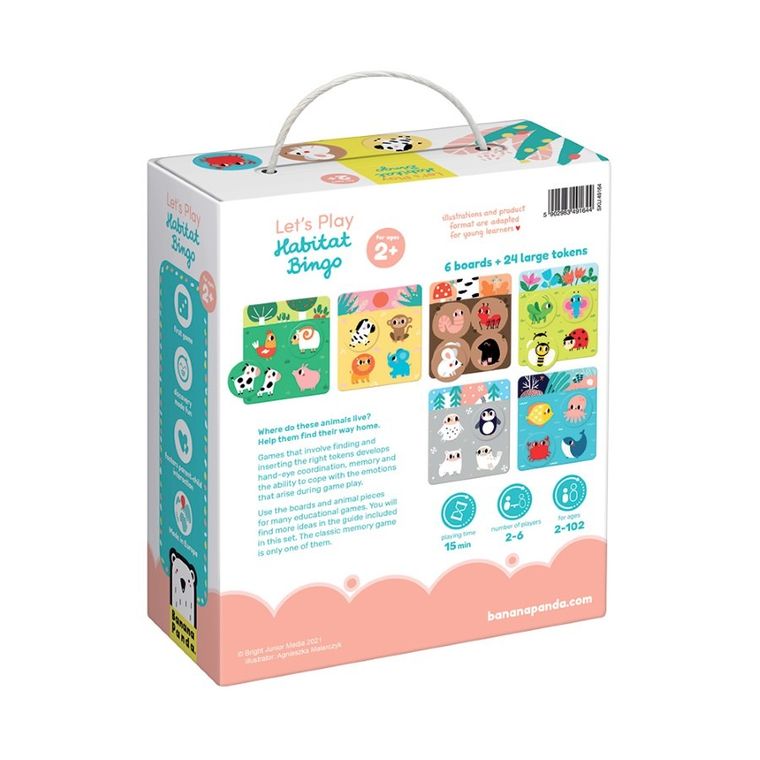 Banana Panda, Bingo Habitate, joc de bingo cu ghid pentru parinti, pentru varste de la 2 ani, 6 planse si 24 de jetoane