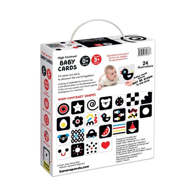 Banana Panda, High Contrast, carti din carton pentru bebelusi, 0-3 luni, set de 12 carti cu contrast ridicat si ghid pentru parinti