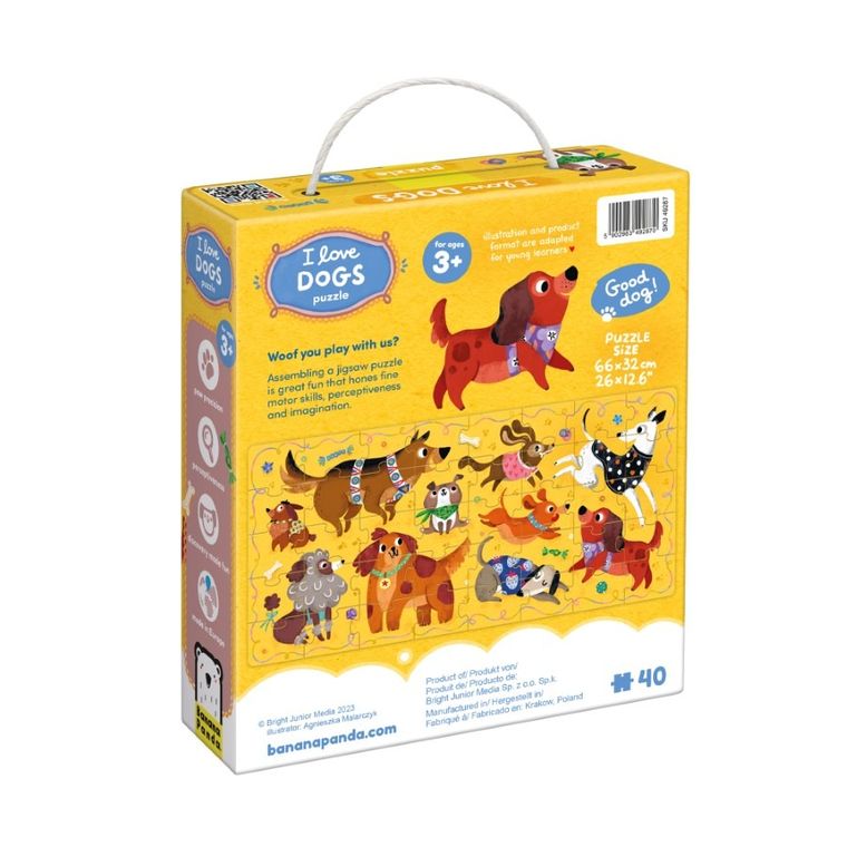 Banana Panda, I Love Puzzle, Caini, set de puzzle-uri, pentru varsta de 3+, 40 piese