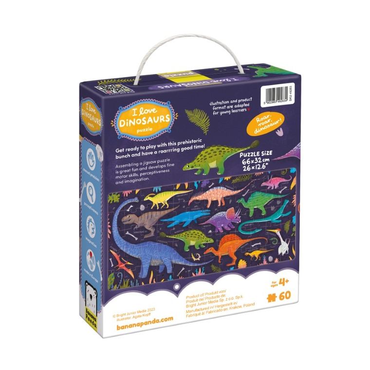 Banana Panda, I Love Puzzle, Dinozauri, set de puzzle-uri, pentru varsta de 4+, 60 piese