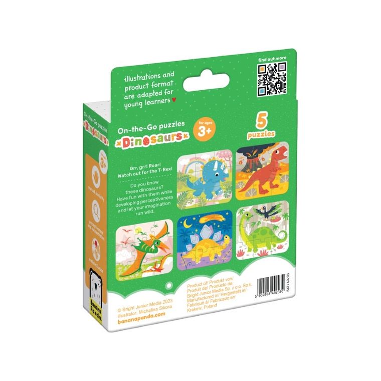 Banana Panda, On-the-Go Puzzle Dinozauri, set de puzzle-uri, pentru varsta de 3+, 45 piese