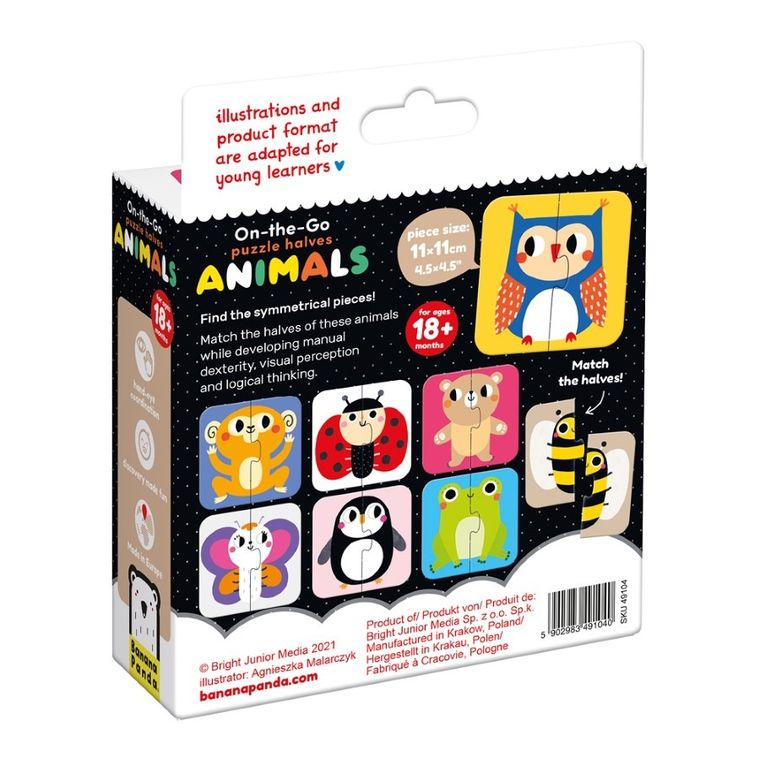 Banana Panda, On-the-Go Puzzle Jumatati de animalute, perechi de puzzle-uri, pentru varsta de 18 luni+, 16 piese