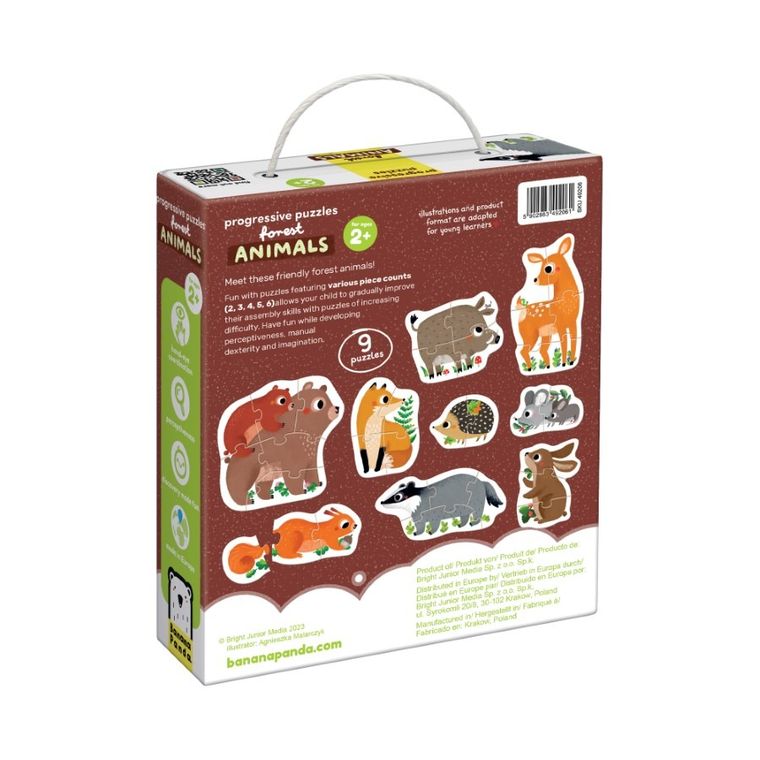 Banana Panda, Progressive Puzzle Animalute din padure, set de puzzle-uri, pentru varsta de 2+, 33 piese