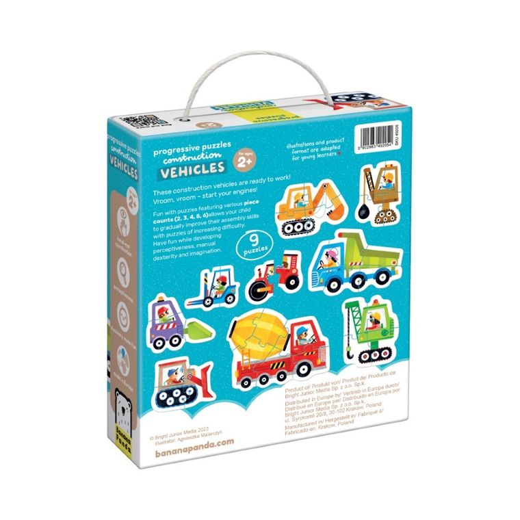 Banana Panda, Progressive Puzzle, Vehicule de constructie, puzzle, 33 piese