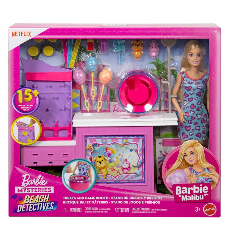 Barbie, Beach Detectives, Treats and Games Booth, set cu papusa si accesorii
