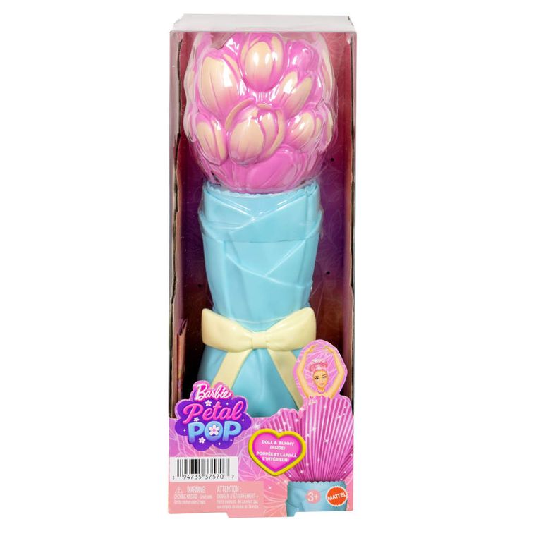 Barbie, Petal Pop, papusa surpriza, floare roz