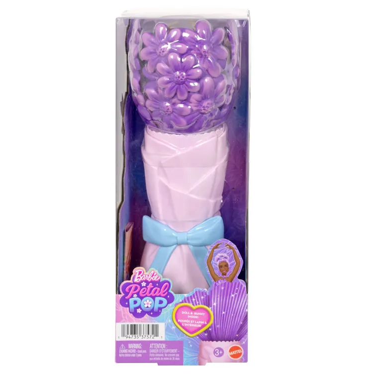 Barbie, Petal Pop, papusa surpriza, floare violeta