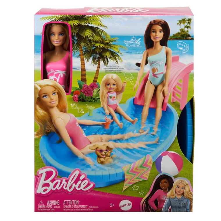 Barbie, Piscina, set de joaca cu papusa si accesorii