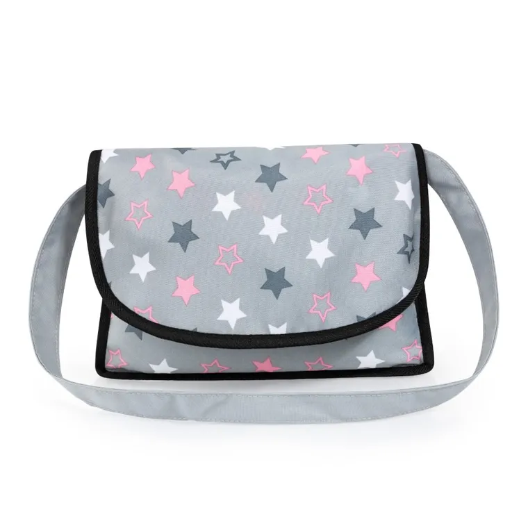 Bayer Design, Cosy, carucior multifunctional pentru papusi, set cu geanta si scaunel, gri cu stelute