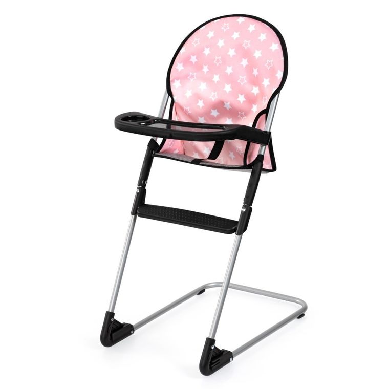 Bayer Design, Cosy, carucior multifunctional pentru papusi, set cu geanta si scaunel, roz-gri cu stelute