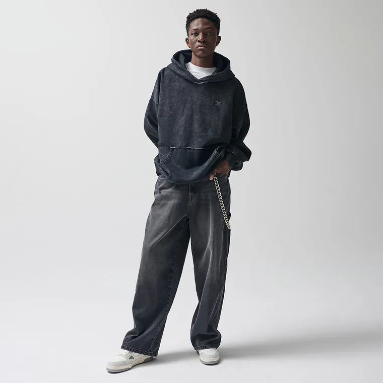 Blugi ajustabili cenusii-negri cu croiala super baggy unisex NOWEAR