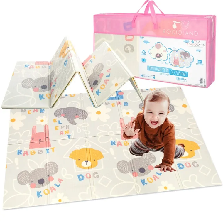 Bocioland, Elefant, covoras din spuma pliabil, gri, 150-180 cm