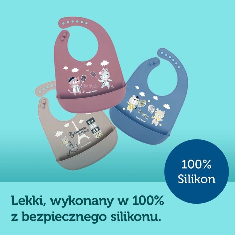 Canpol babies, Bonjour Paris, baveta din silicon cu buzunar, burgundia