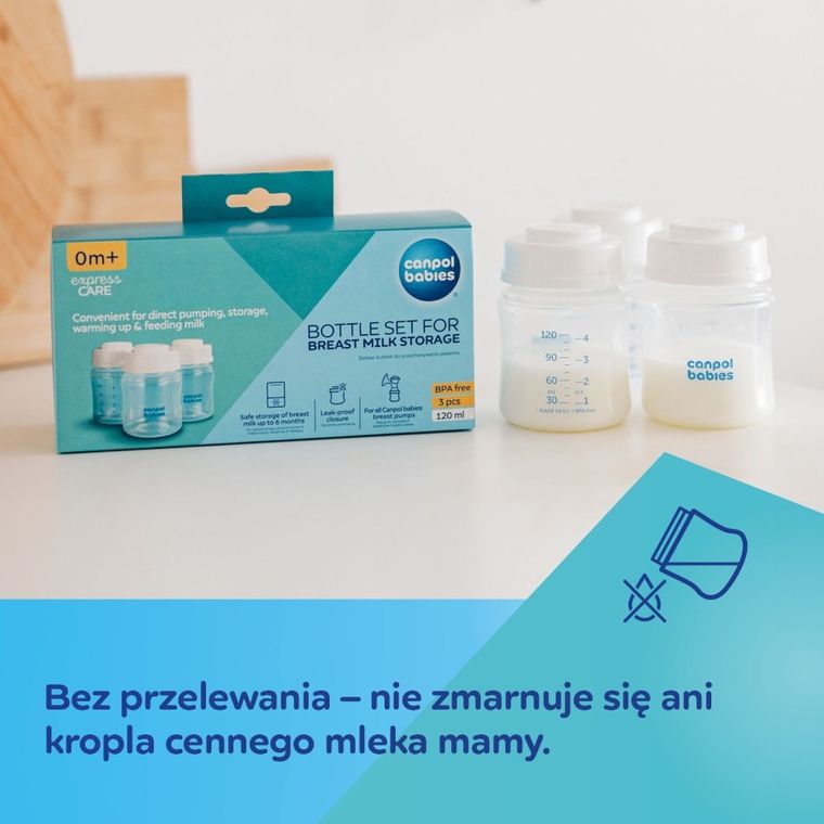 Canpol babies, set de sticle pentru stocarea laptelui matern si hranei, 120 ml, 3 buc.