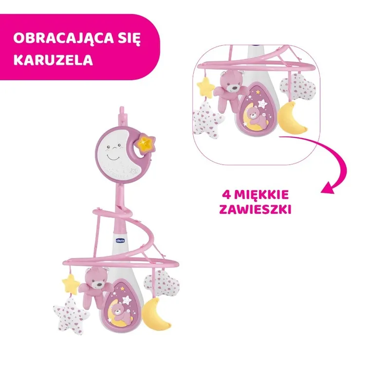 Chicco, Next2Dreams, Carusel pentru patut 3in1, roz