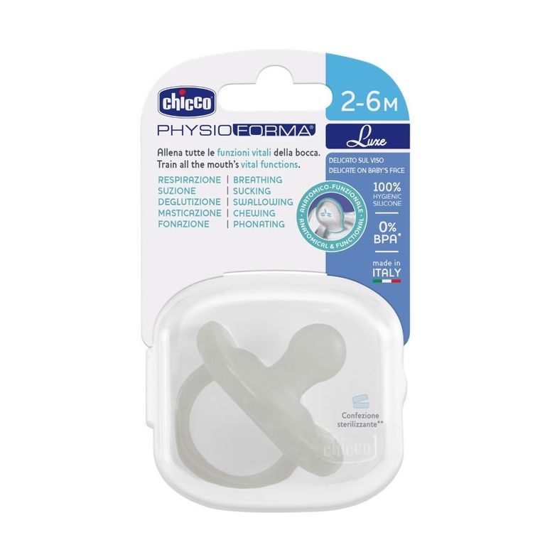 Chicco, Physioforma, Soft Luxe, suzeta din silicon, gri, 2-6 m