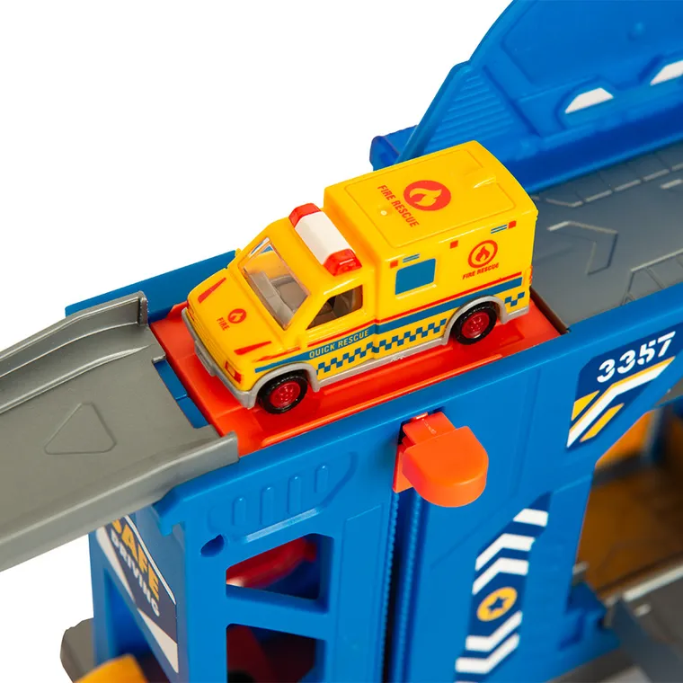 City Action, Politie si pompieri, garaj cu vehicule si walkie-talkie, lumini si sunete