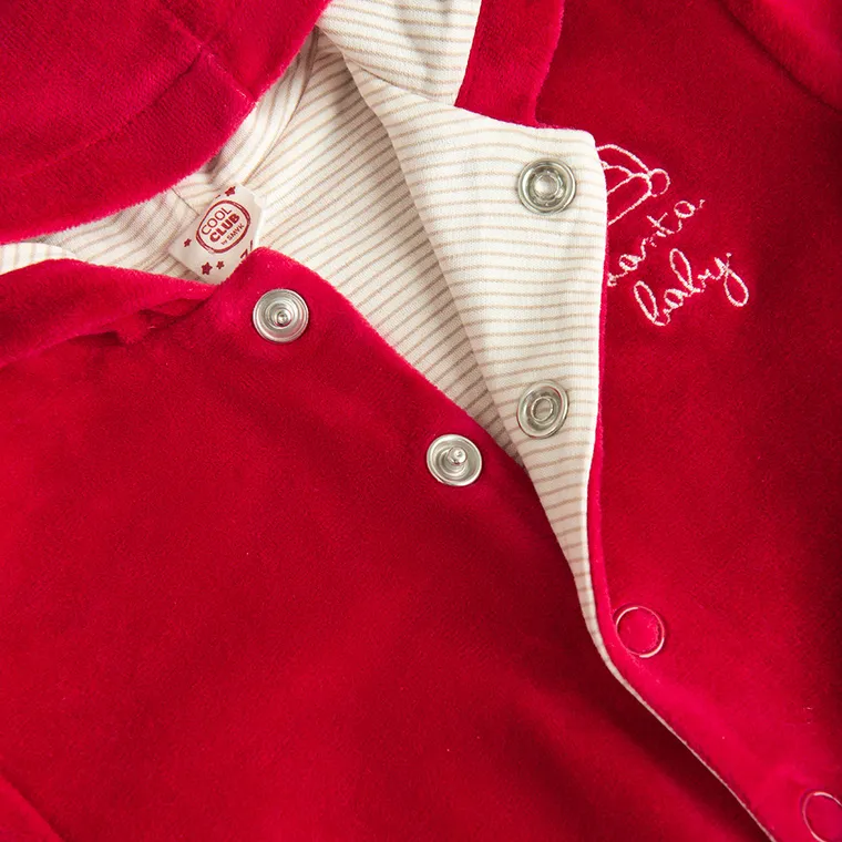 Cool Club, Bluza cu gluga pentru bebelusi, cu capse, velur, rosu