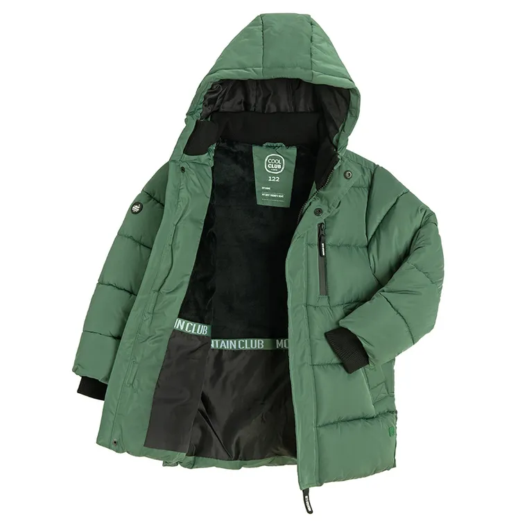Cool Club, Geaca lunga cu gluga pentru baieti, calduroasa, verde