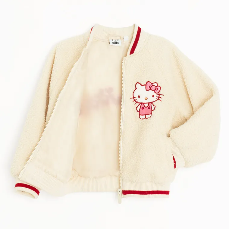 Cool Club, Geaca pentru fete, cu fermoar, ecru, imprimeu Hello Kitty