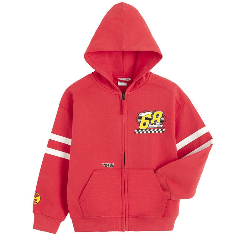 Cool Club, Hanorac cu gluga pentru baieti, cu fermoar, rosu, imprimeu Hot Wheels