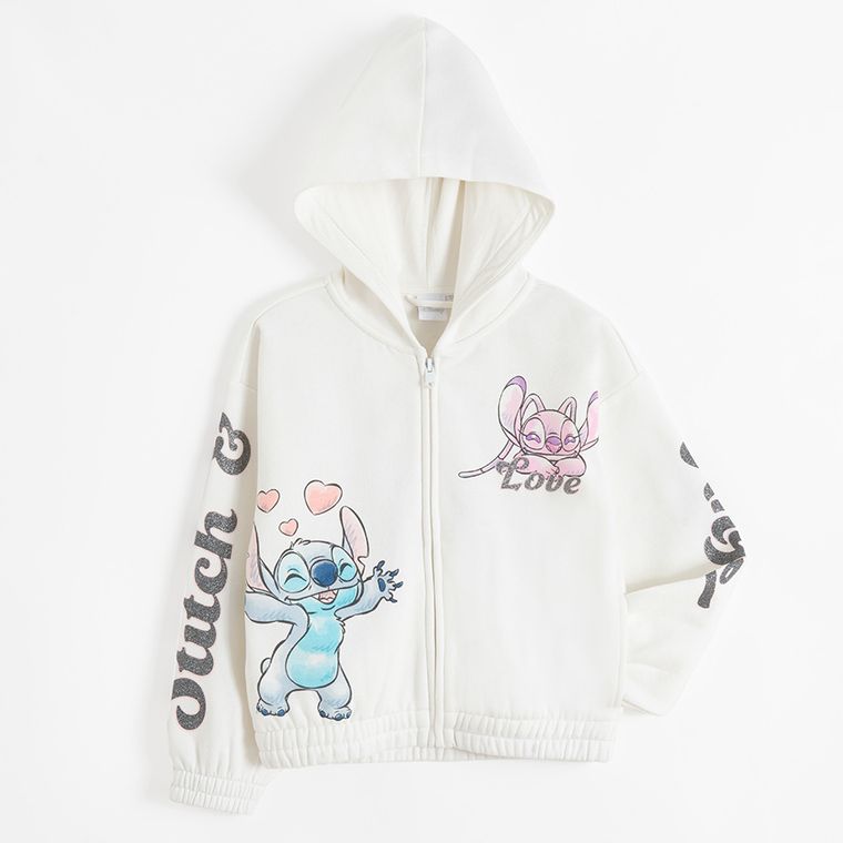 Cool Club, Hanorac cu gluga pentru fete, cu fermoar, crop top, alb, imprimeu Lilo si Stitch