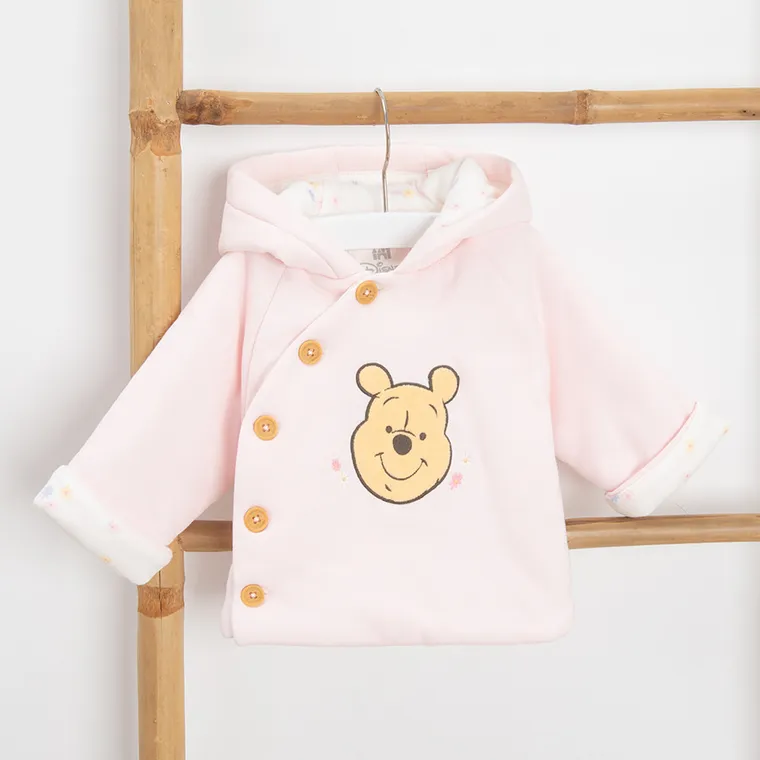Cool Club, Hanorac cu gluga pentru fete, cu nasturi, calduros, roz, imprimeu Winnie the Pooh