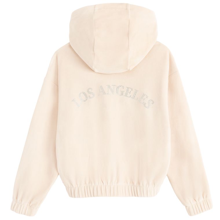 Cool Club, Hanorac cu gluga pentru fete, rozpinana, velur, bej