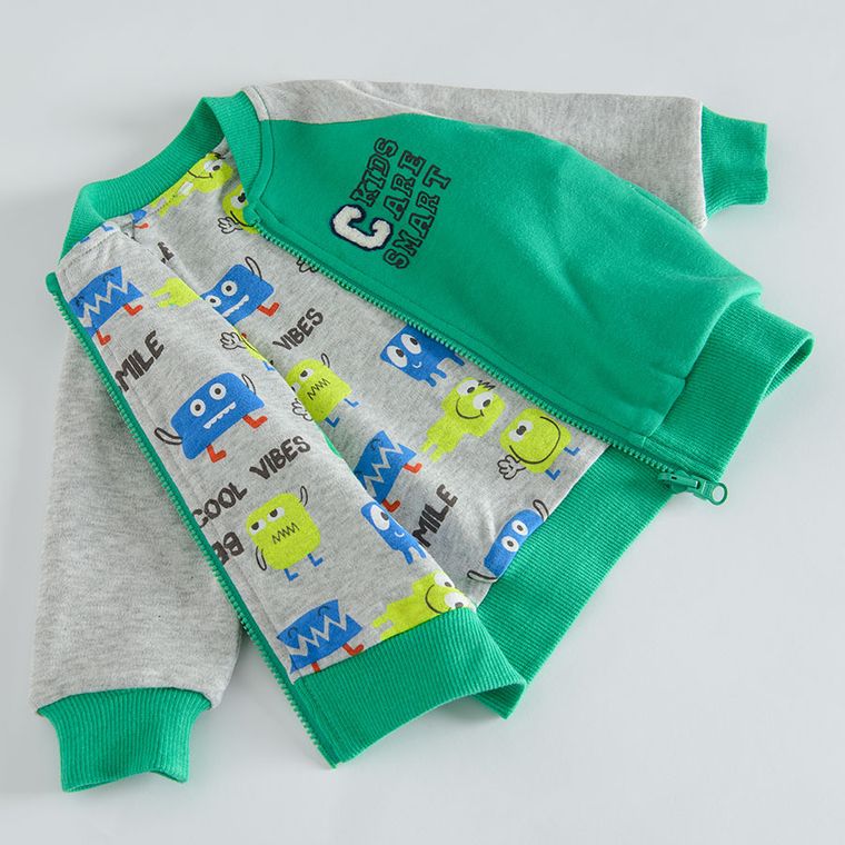 Cool Club, Hanorac pentru baieti, cu fermoar, cu doua fete, verde