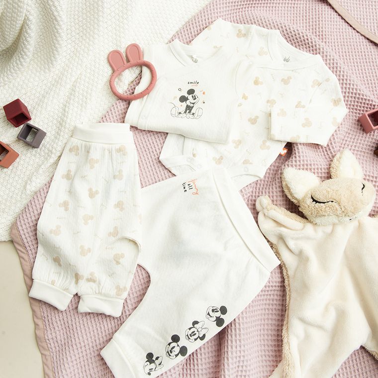Cool Club, Pantaloni fara botosei pentru fete, ecru, imprimeu Mickey Mouse, set, 2 buc.