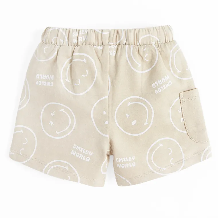 Cool Club, Pantaloni scurti pentru baieti, bej, imprimeu SmileWorld