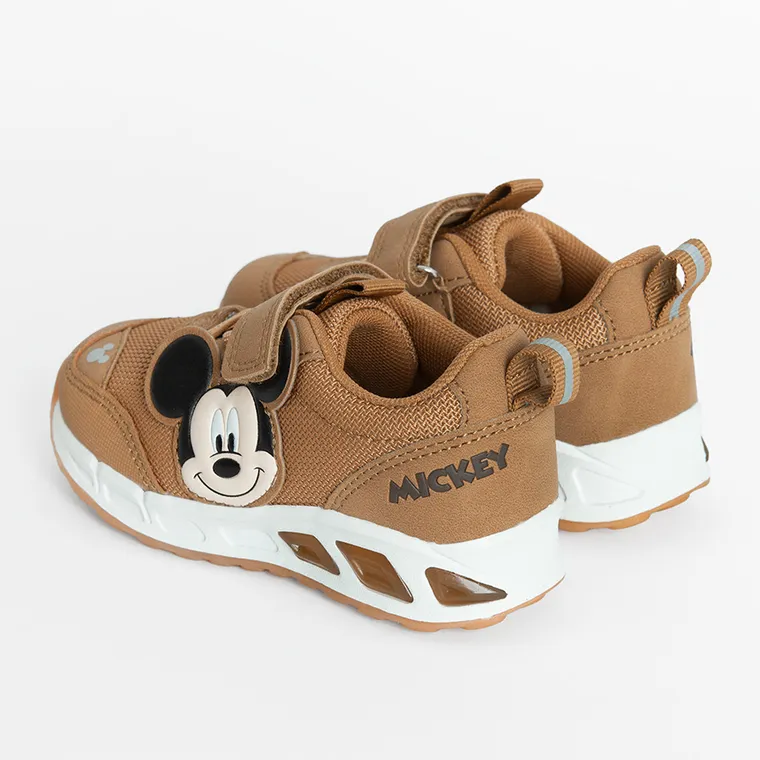 Cool Club, Pantofi sport pentru baieti, maro, talpa cu leduri, imprimeu Mickey Mouse