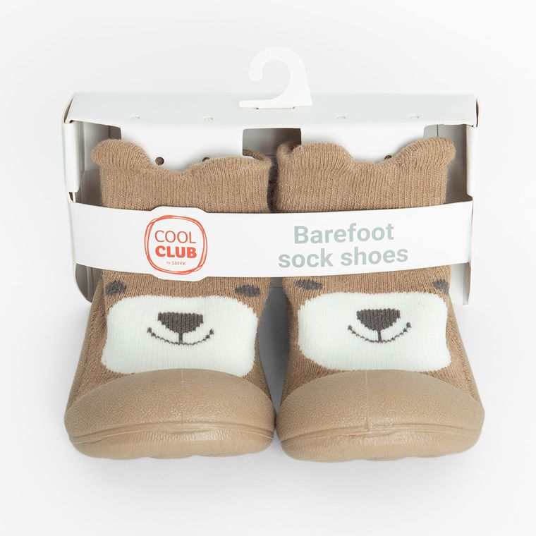 Cool Club, Papuci de casa tip soseta pentru baieti, maro, talpa Barefoot