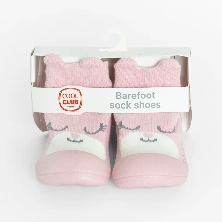 Cool Club, Papuci de casa tip soseta pentru fete, roz, talpa Barefoot