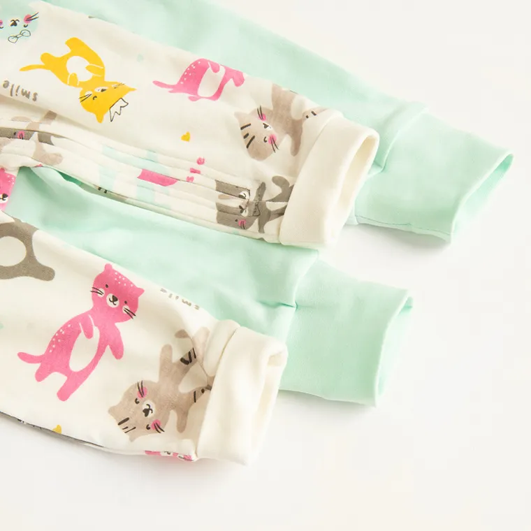 Cool Club, Pijama tip salopeta pentru fete, menta verde, ecru, set, 2 buc.