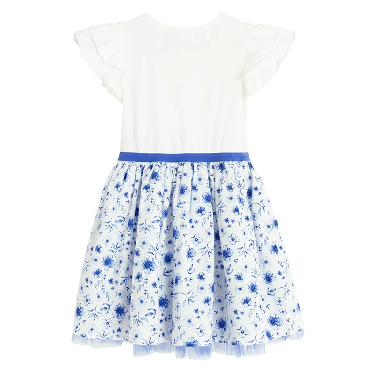 Cool Club, Rochie cu maneca scurta pentru fete, alb-albastru