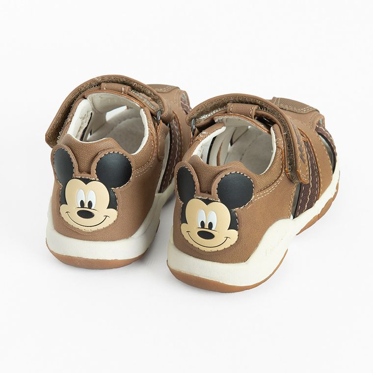 Cool Club, Sandale pentru baieti, parfumati, maro, talpa Bio-Flex, imprimeu Mickey Mouse