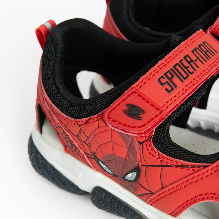 Cool Club, Sandale pentru baieti, rosu, talpa cu leduri, brant din piele, imprimeu Spider-Man