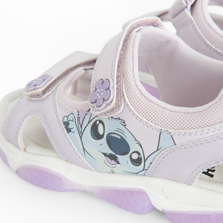 Cool Club, Sandale pentru fete, violet, talpa cu leduri, brant din piele, imprimeu Lilo si Stitch