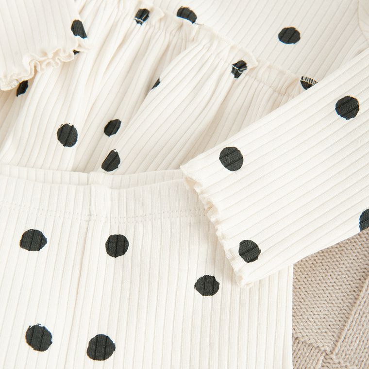 Cool Club, Set pentru fete, Bluza cu maneca lunga, Colanti, din tricot striat, ecru