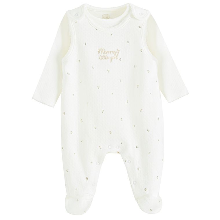 Cool Club, Set pentru fete, Body cu maneca lunga, Salopeta cu botosei, alb