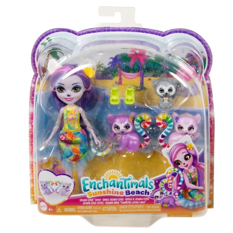 Enchantimals, Lorinda Lemur, papusa si figurine, set de joaca