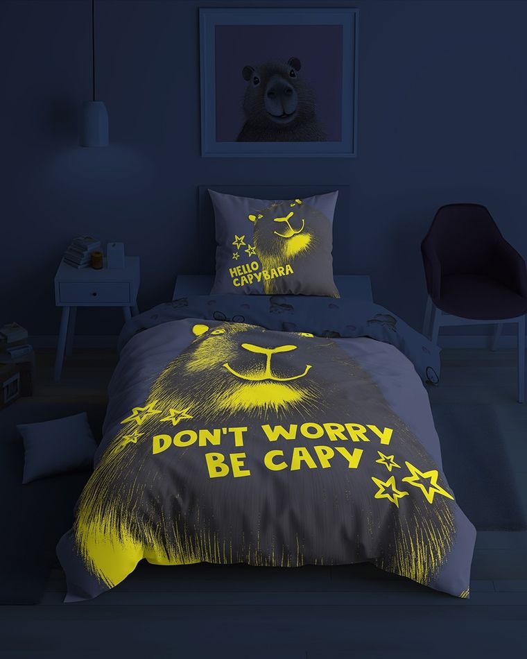 Fluo, set de lenjerie de pat pentru tineri, 140-200 cm + 70-80 cm, Capibara