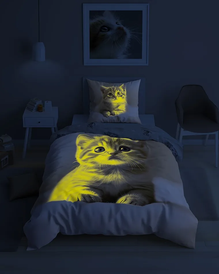 Fluo, set de lenjerie de pat pentru tineri, 160-200 cm + 70-80 cm, Cats