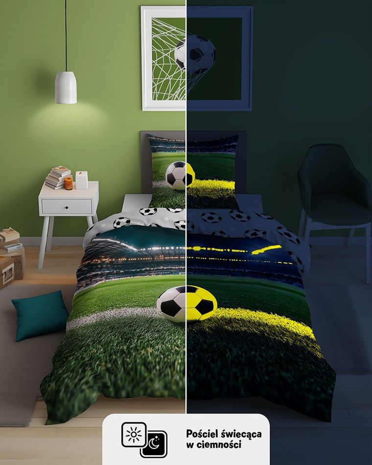 Fluo, set de lenjerie de pat pentru tineri, 160-200 cm + 70-80 cm, Football