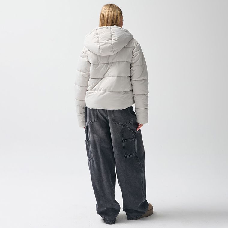 Geaca gri calduroasa cu gluga cropped NOWEAR