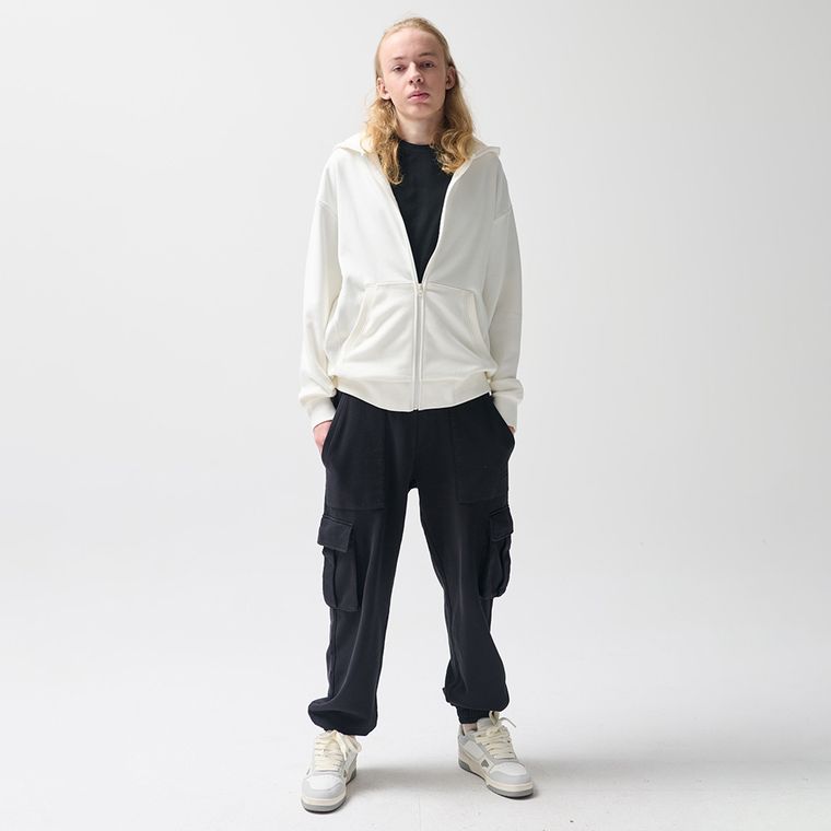 Hanorac oversize alb cu fermoar NOWEAR