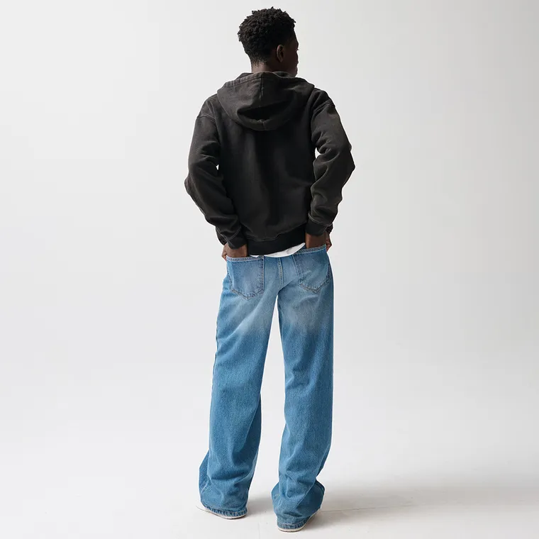 Hanorac oversize negru cu fermoar NOWEAR